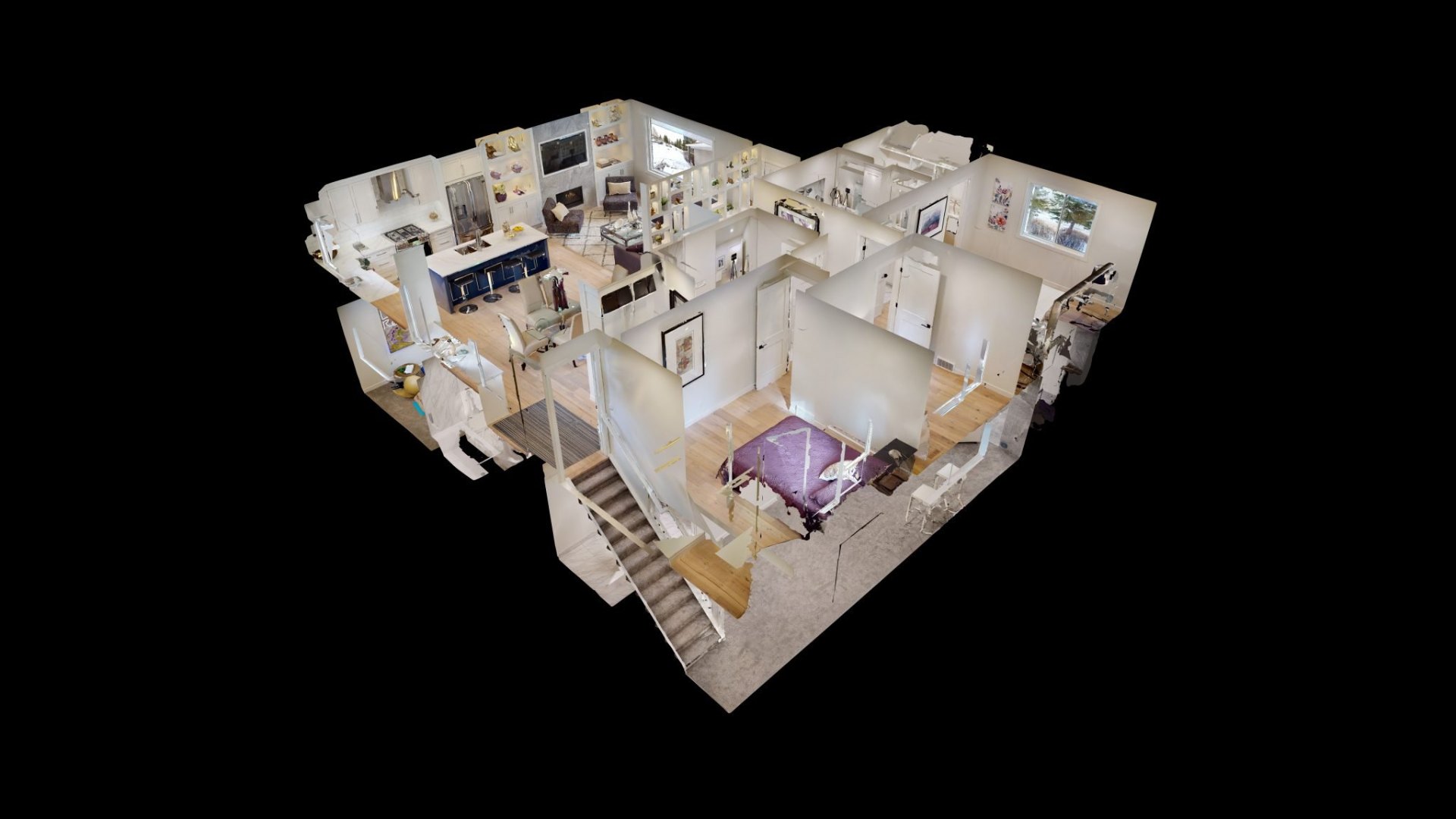 Cutaway 3D view of multi-level contemporary home