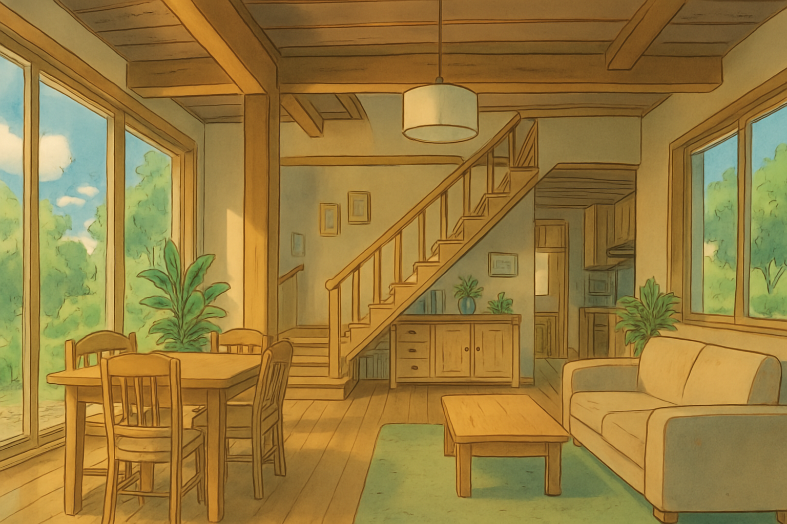 Ghibli-style interior visualization