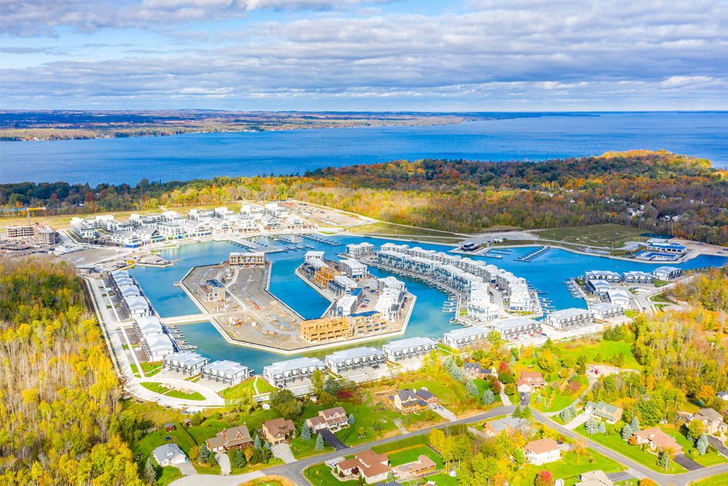 Coastal marina development with residential properties