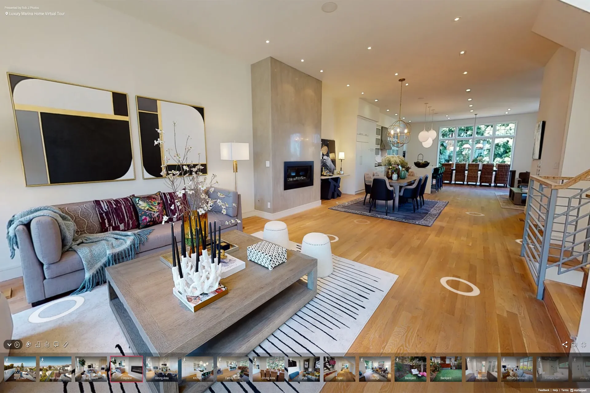 360° virtual tour view of modern open concept living space