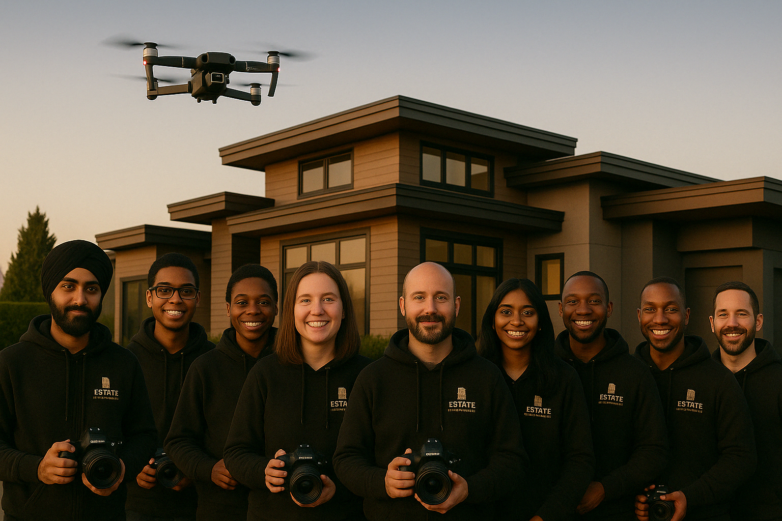 Estate Shutter professional photography team with drone and modern home