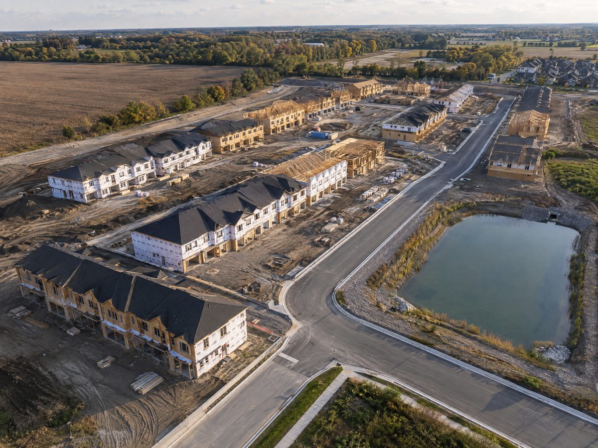 Aerial view of a townhome subdivision under construction