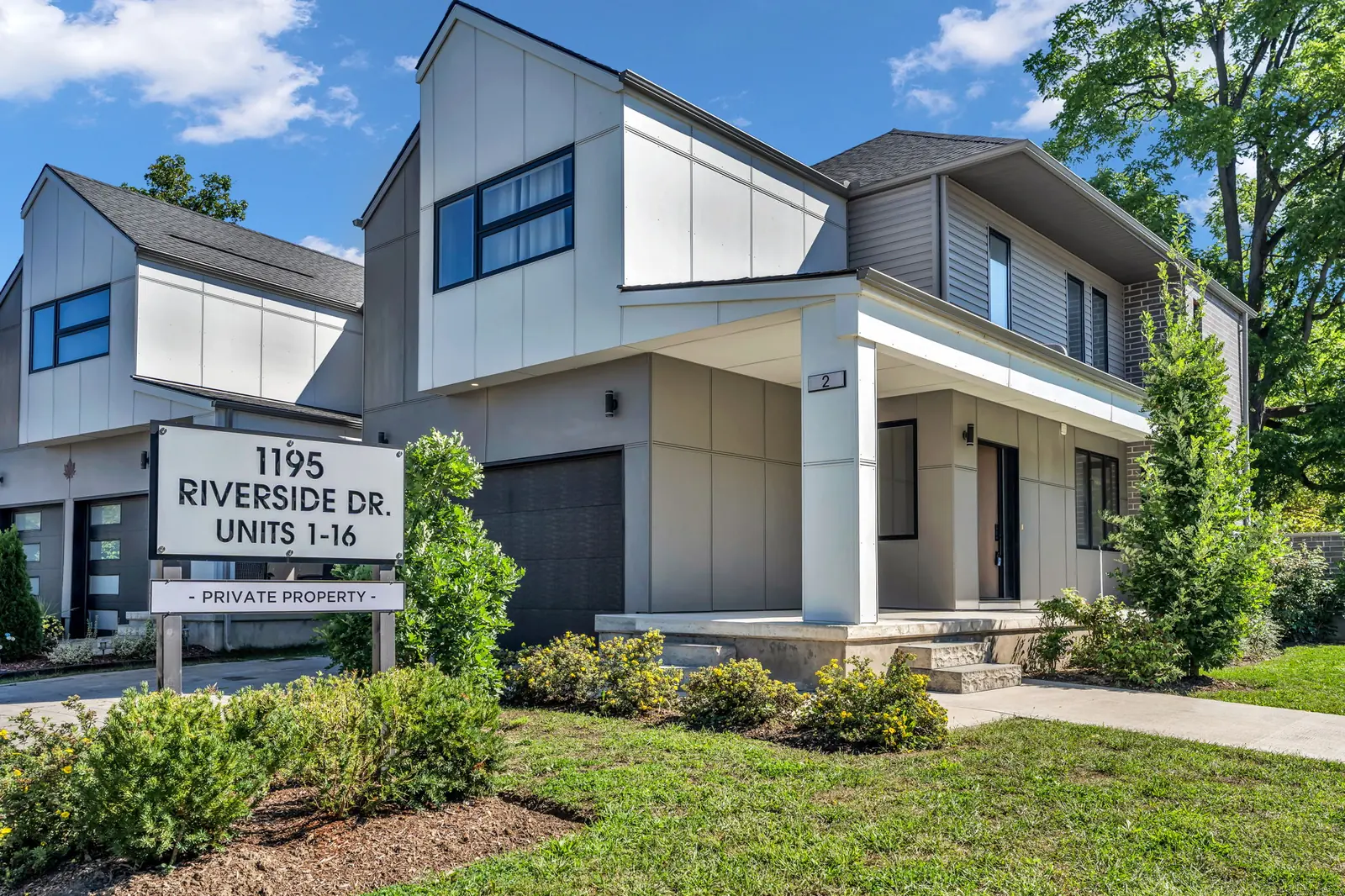 Modern townhomes on Riverside Drive in London, Ontario, photographed by Estate Shutter for the listing