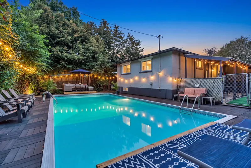 Backyard pool at twilight — Pickering real estate photography by Estate Shutter