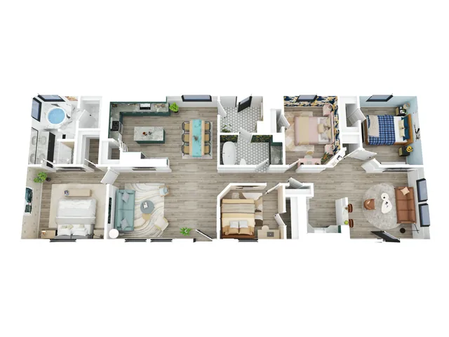 3D floor plan of a single-floor home