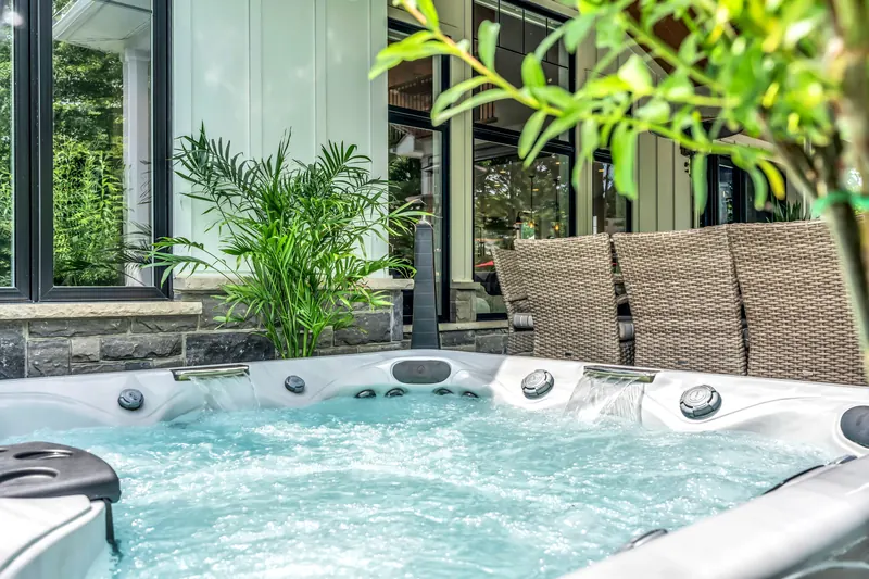 Hot tub on a covered patio — Grand Bend real estate photography by Estate Shutter