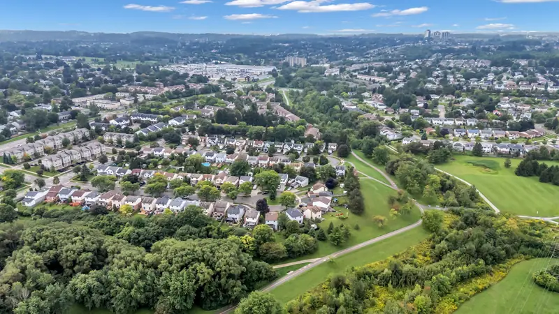 Aerial over a neighbourhood park — Kitchener real estate photography by Estate Shutter