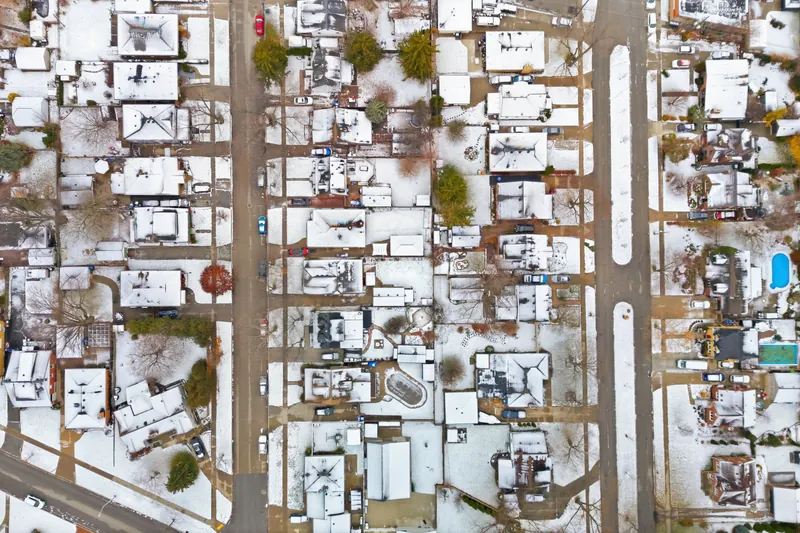 Winter aerial over the neighbourhood — Windsor real estate photography by Estate Shutter