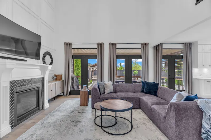 Living room with fireplace — Woodstock real estate photography by Estate Shutter
